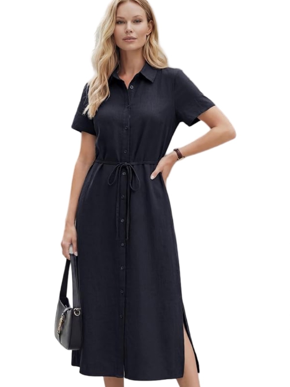 NWT Arach&Cloz Women's Linen shirt dress with pockets, size L.
